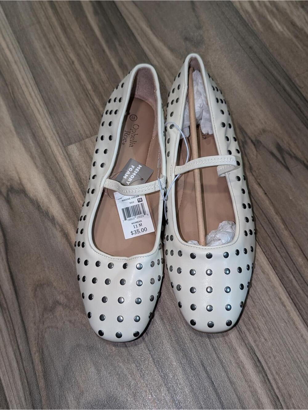 Ophelia Roe White Studded Flats - Size 11